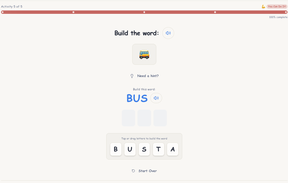 Dyslexia Pal 'Build the word' learning activity